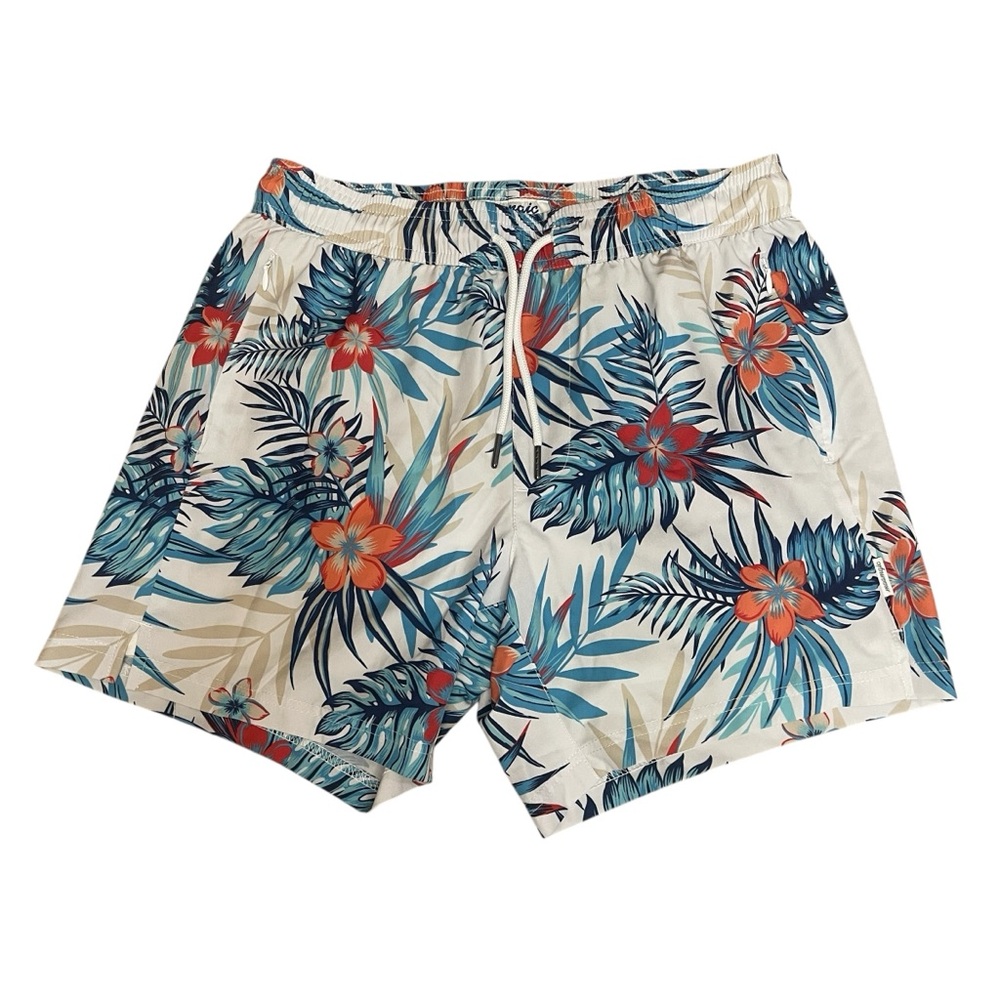 Maamgic 2 in 1 Tropical White Blue Floral 5.5” Swim Shorts Men’s Size S